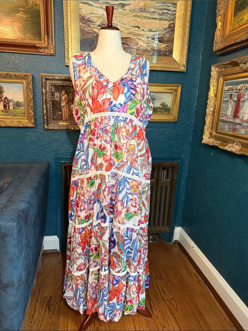 Johnny Was (Workshop) Cream Maxi Dress with Multicolor Floral Print